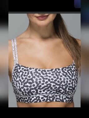 Lululemon Wmns Straight Up Bra Ace Spot Wht Blk Dottie Dash 4 Yoga Athleisire
